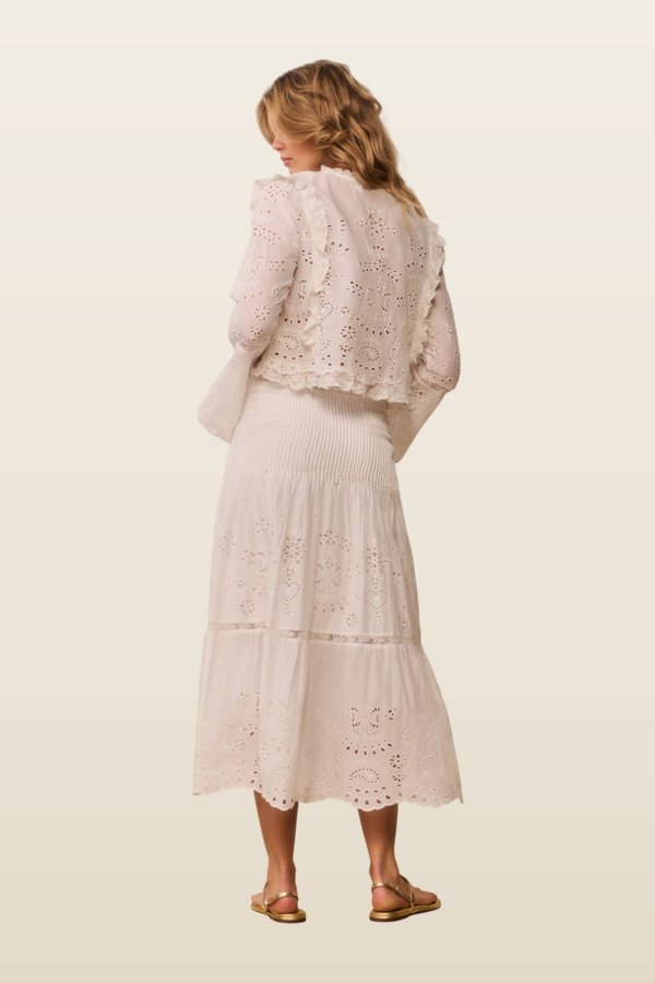 Mallow Cotton Bandana Eyelet Midi Skirt — model back