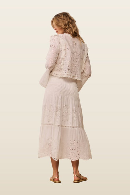 Mallow Cotton Bandana Eyelet Midi Skirt — model back