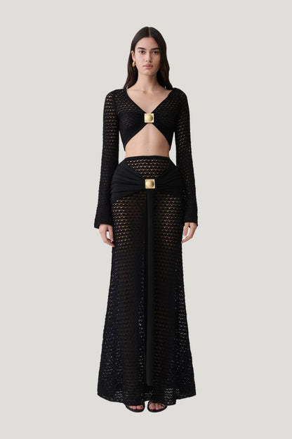 Mania Crochet Maxi Skirt With Hardware — model front