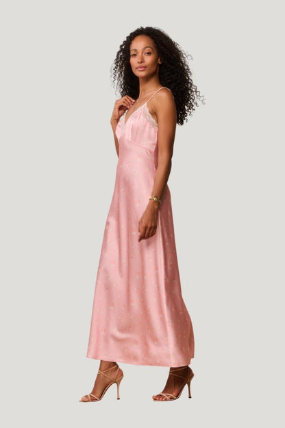 Peach Pom Pom Manuela Maxi Dress — model side