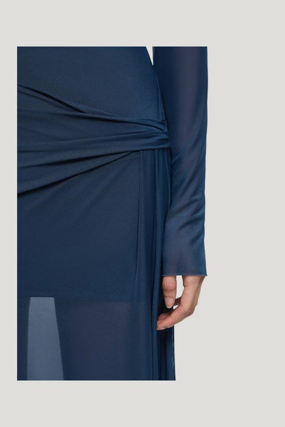 Marabou Long Sleeve Maxi Dress - Petrol — model side