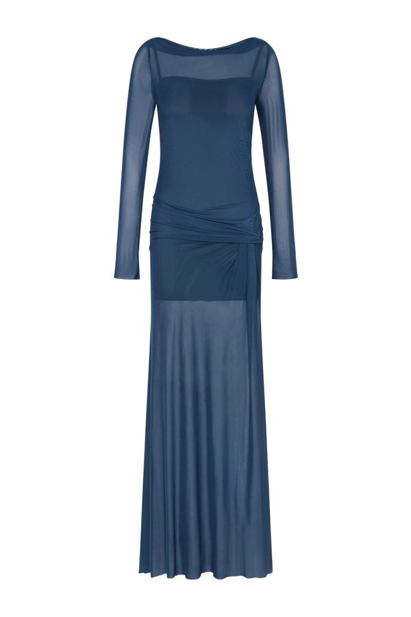 Marabou Long Sleeve Maxi Dress - Petrol — packshot
