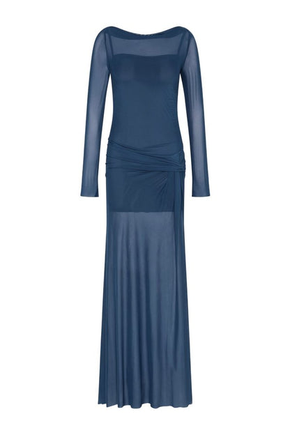 Marabou Long Sleeve Maxi Dress - Petrol — packshot