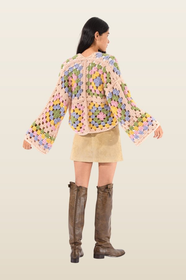 Margot Chunky Crochet Cardigan — model back