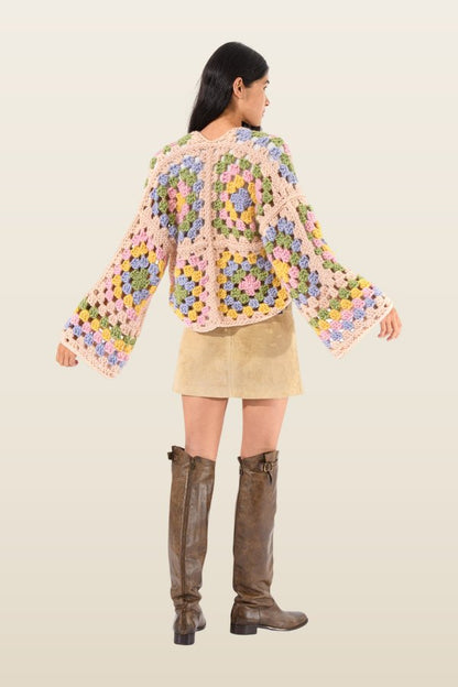 Margot Chunky Crochet Cardigan — model back
