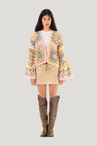 Margot Chunky Crochet Cardigan — model front