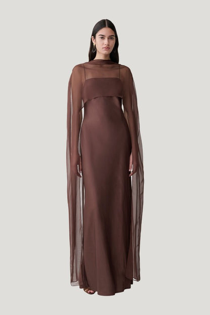 Martinne Chiffon Cape Maxi Dress — model front