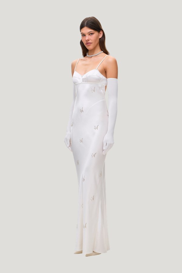 Maxi Beaded Waterlily dress — model side