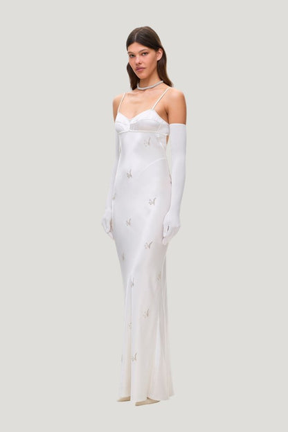 Maxi Beaded Waterlily dress — model side