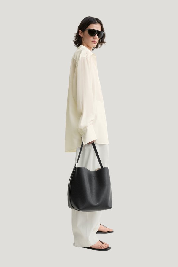 Medium belted grained-leather tote — extra
