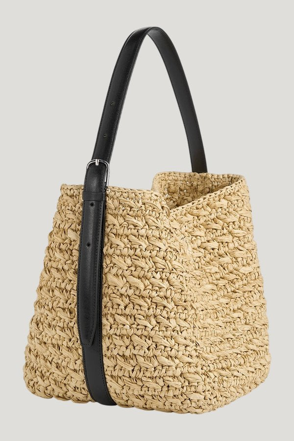 Medium belted paper raffia tote natural — model front