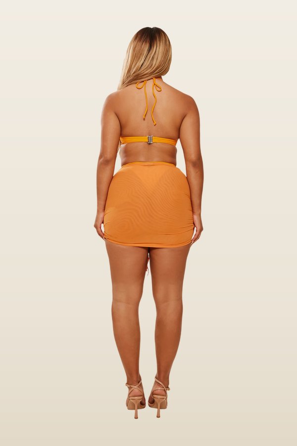 Mesh Ruched Coverup Skirt — model back