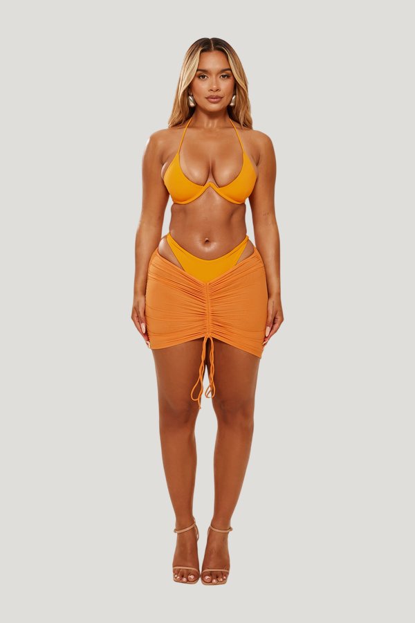 Mesh Ruched Coverup Skirt — model front