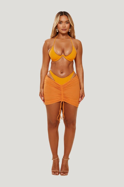Mesh Ruched Coverup Skirt — model front