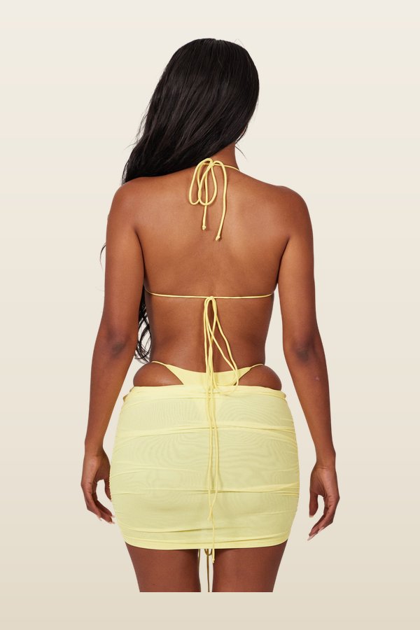 Mesh Ruched Coverup Skirt — model back