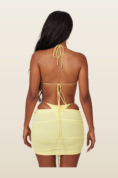 Mesh Ruched Coverup Skirt — model back