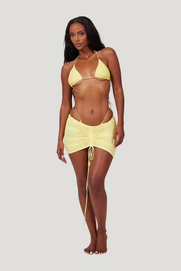 Mesh Ruched Coverup Skirt — model side