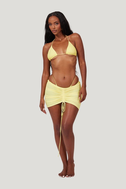 Mesh Ruched Coverup Skirt — model side