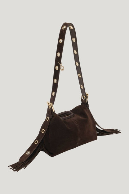 Suede leather mini Miss M bag — model front