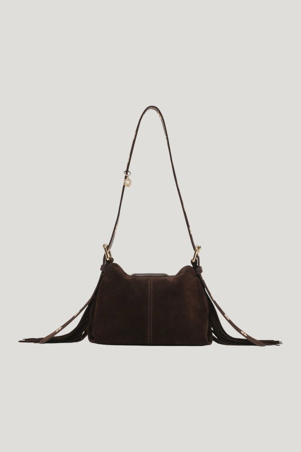 Suede leather mini Miss M bag — model side