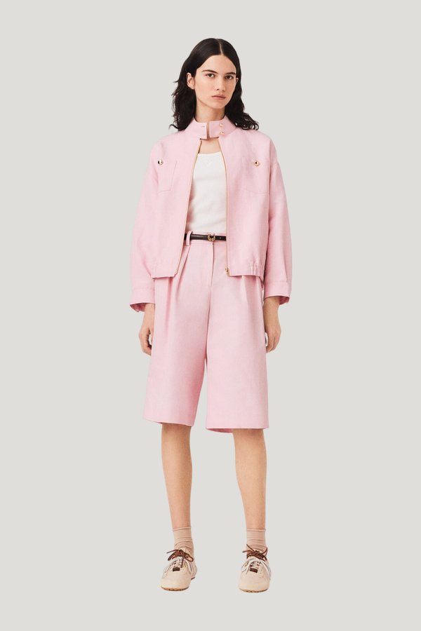 Linen blend bomber jacket — model front