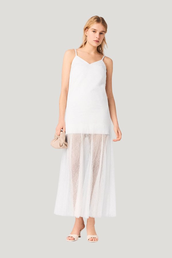 Taffeta and lace dress — model front