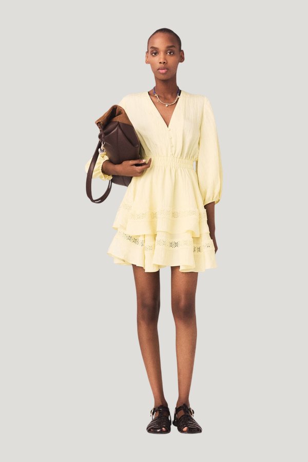 Short ruffled dress — model front