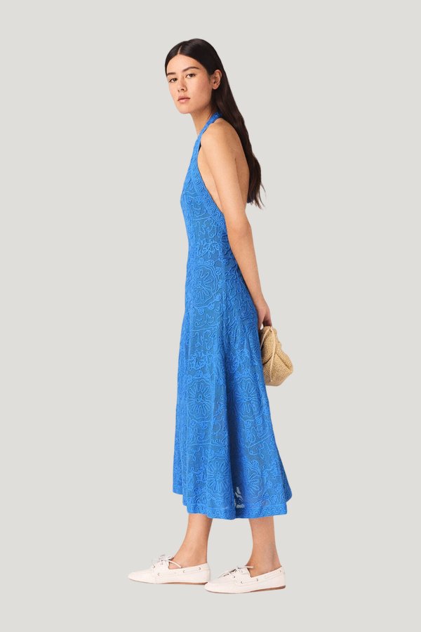 Backless guipure maxi dress — model side