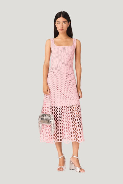 Rhinestone crochet midi dress — model front