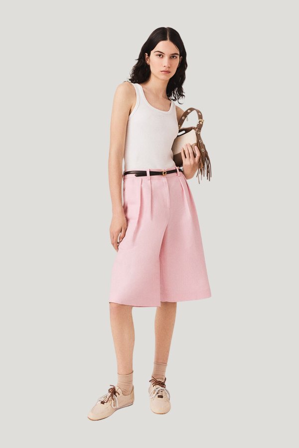 Pleated linen blend Bermuda shorts — carry 2