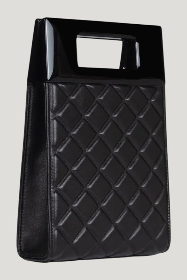 Micro Bella In Black Quilted Leather — model front