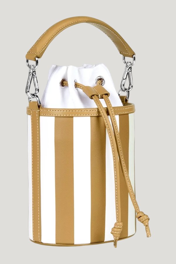 Micro Carina In Striped Champagne Leather — model front