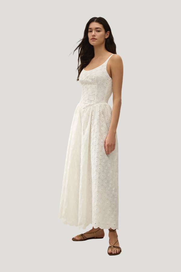 Milana Midi Dress Dolce Broderie — model side