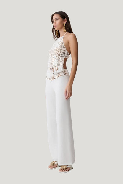 Miley Crochet Waistband Straight Leg Pant — model side