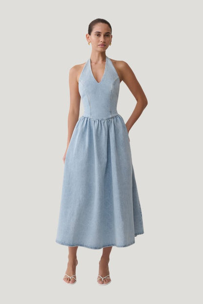Miller Denim Halter Midi Dress - Classic — model front