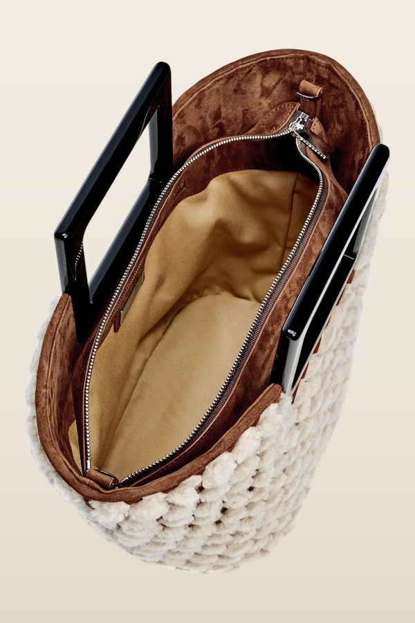 Mini Riviera In Ivory Woven Shearling — model back