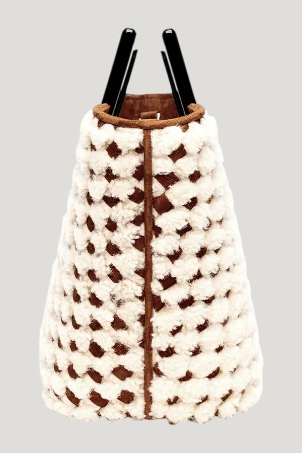 Mini Riviera In Ivory Woven Shearling — model side