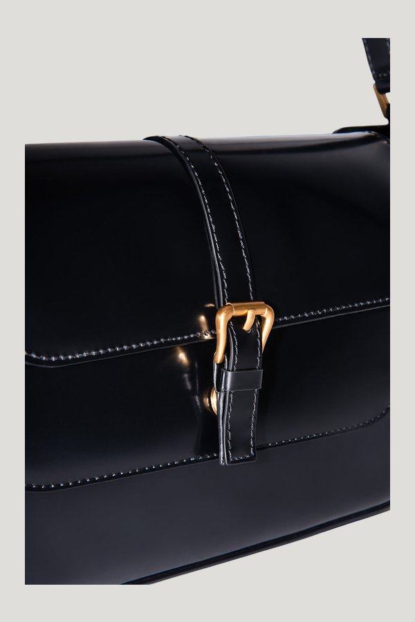 Miranda Black Semi Patent Leather Shoulder Bag — model side