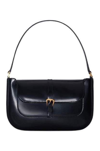 Miranda Black Semi Patent Leather Shoulder Bag — packshot