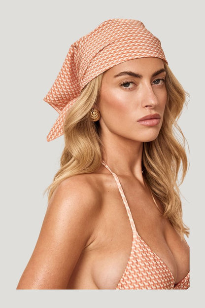 Monday Head Scarf - Micro Geo Silk — model front