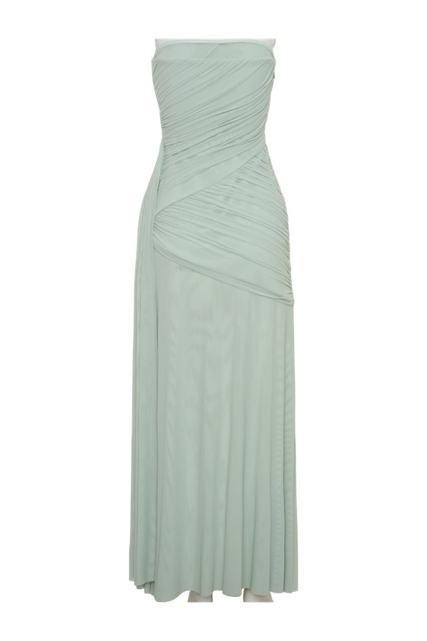 Monet Strapless Ruched Mesh Maxi Dress - Aqua — packshot