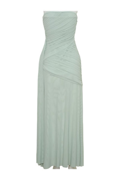 Monet Strapless Ruched Mesh Maxi Dress - Aqua — packshot