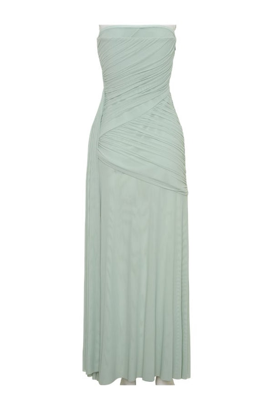Monet Strapless Ruched Mesh Maxi Dress - Aqua — packshot
