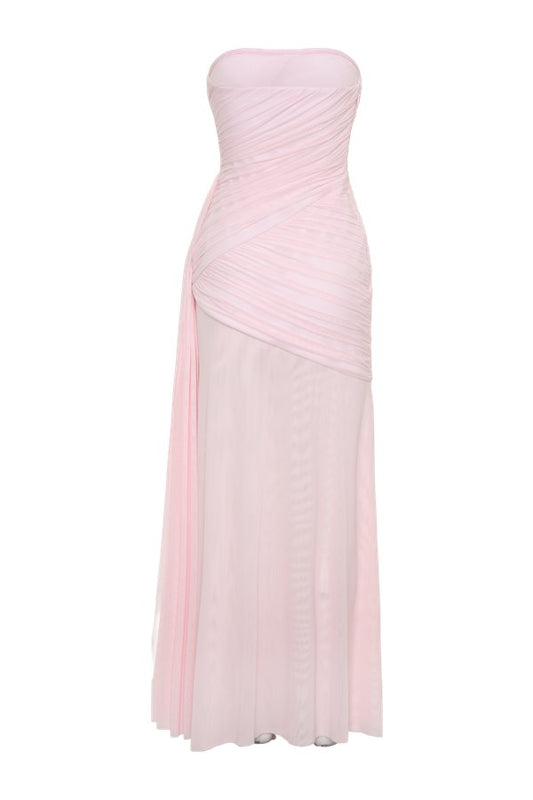 Monet Strapless Ruched Mesh Maxi Dress - Ballet — packshot