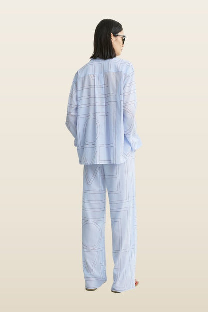 Monogram cotton-blend pj top sky — model back