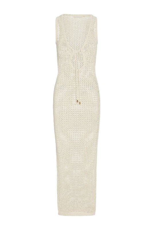 Monte Carlo Tie Dress - Ivory Petit Crochet — packshot