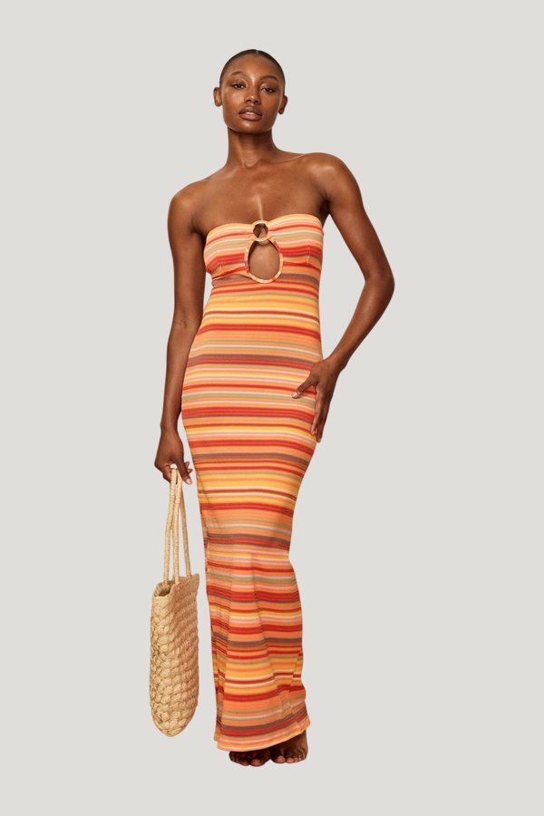 Montego Bandeau Dress - Sardinia Stripe — model front