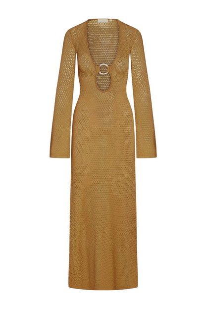 Montego Dress - Antique Gold Lurex Lace Crochet — packshot