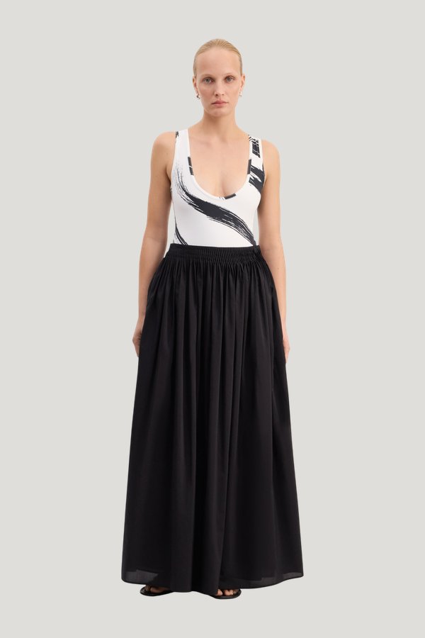 NAYA Gathered midi skirt — model front