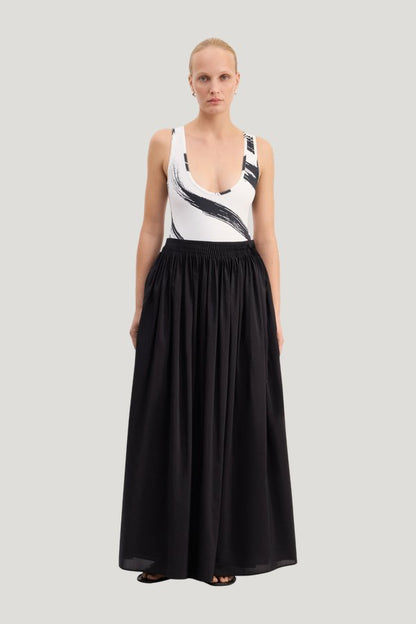 NAYA Gathered midi skirt — model front